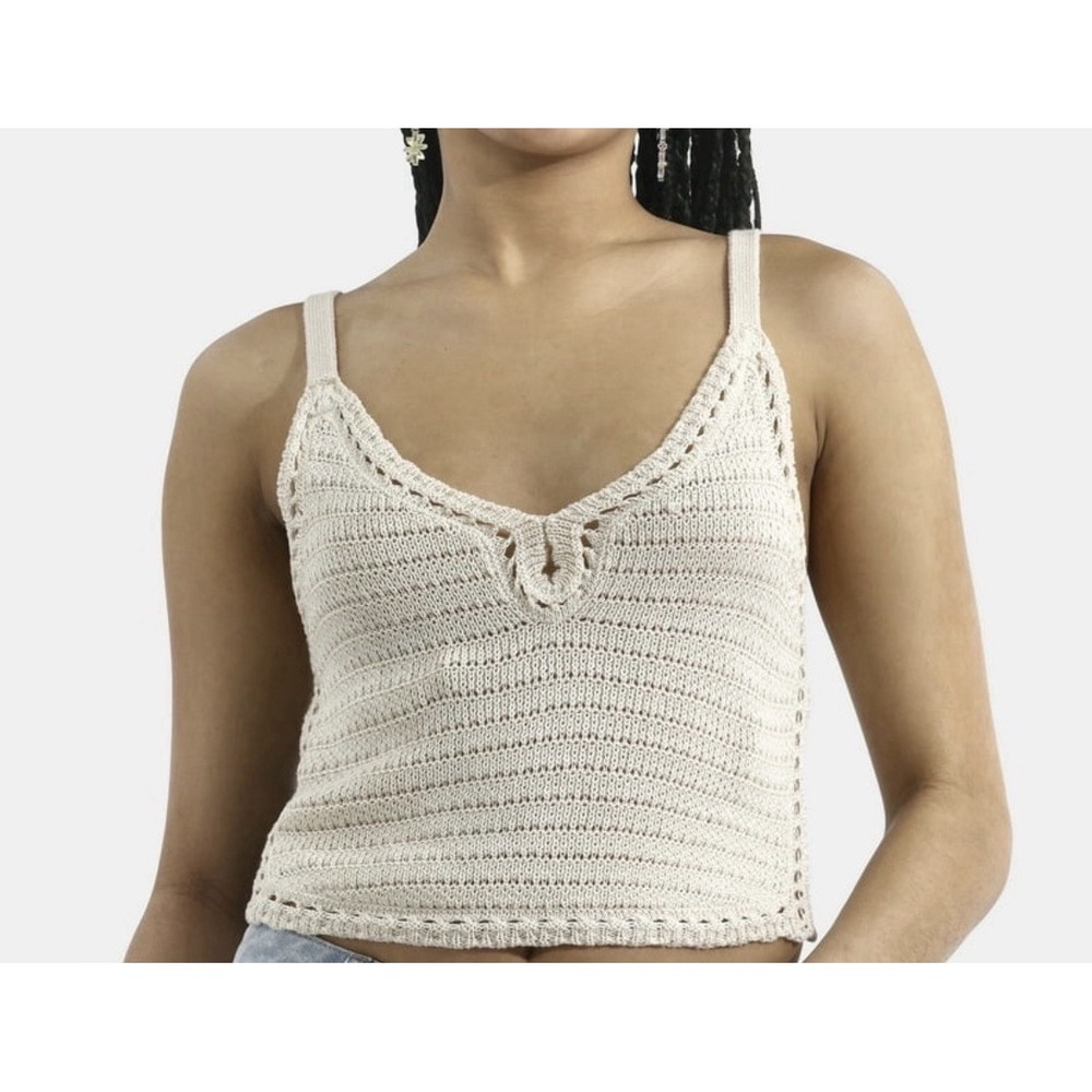 No Boundaries Sweater Tank Top Cropped‎ Women Size XL Cream Boho Indie Peasant - Picture 2 of 9